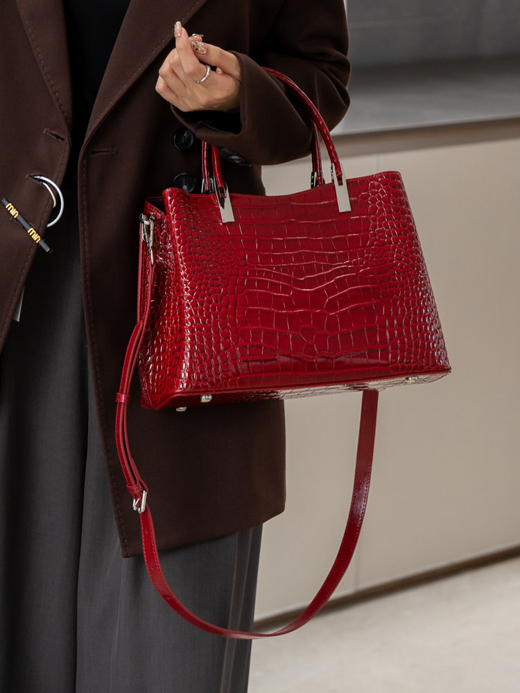 Leatherwork Designs - Aidrani Damen-Handtasche mit Krokodilleder-Muster, Echtes Rindsleder,