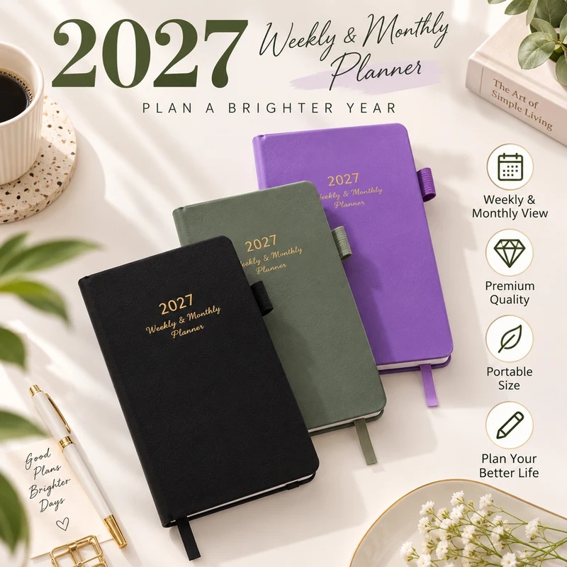 Leather Work Diary Covers - 2027 Wochen- und Monatsplaner, Agenda-Organizer mit