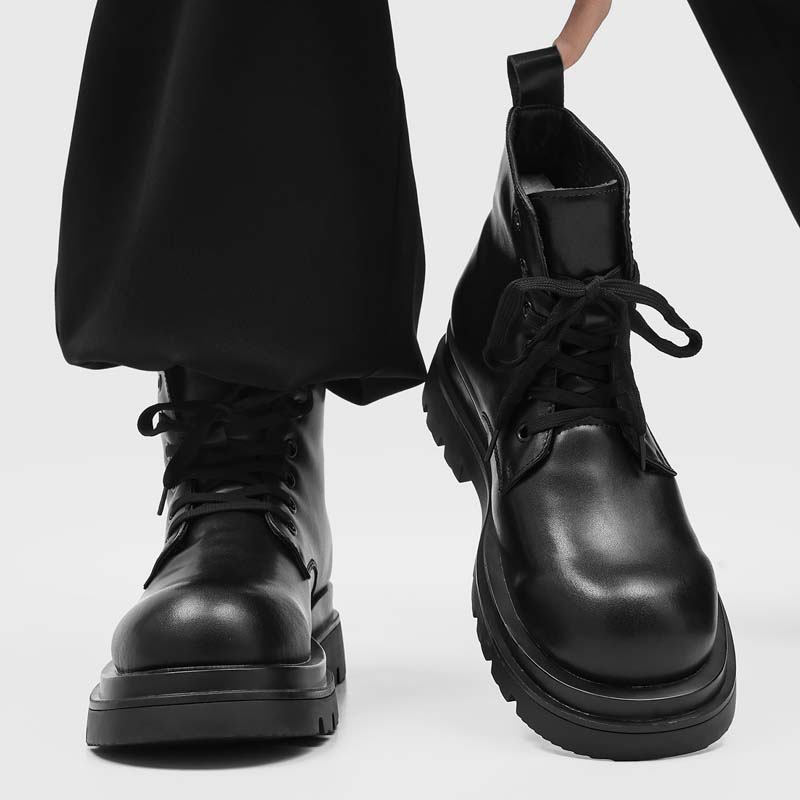 Leatherwork Designs - Schwarze Herren-Freizeitstiefel aus Leder, modische Winter-Arbeitsstiefel