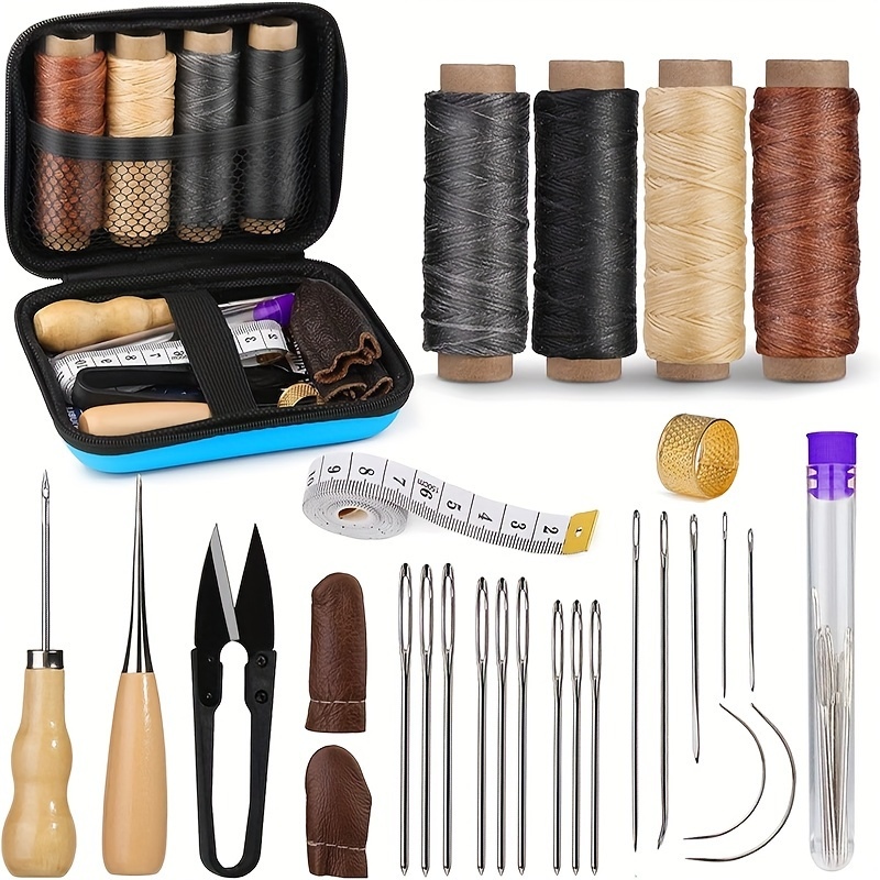 Bone Folder Tool - Leder-Nähset, Leder-Reparaturset mit Großöhrigen Nadeln und